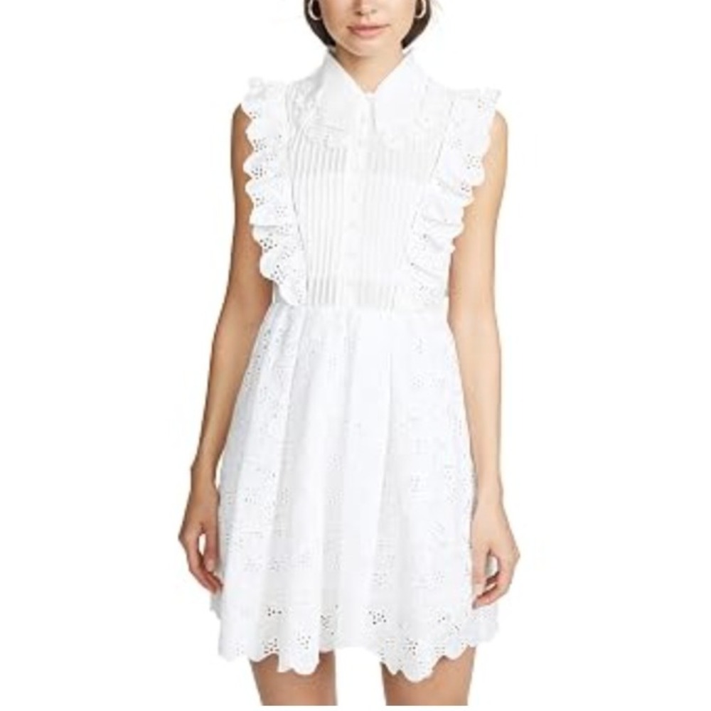 NEW Self-Portrait Leaf Broderie Anglaise Mini Dress Ivory White SP22-021 Women 0